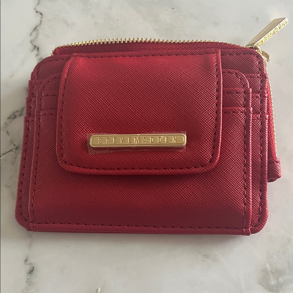 NWT Steve Madden Bold Red Wallet with Gold Accents